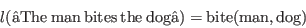 \begin{displaymath}
l(\mathrm{“The\:man\:bites\:the\:dog”}) = \mathrm{bite(man,dog)}
\end{displaymath}